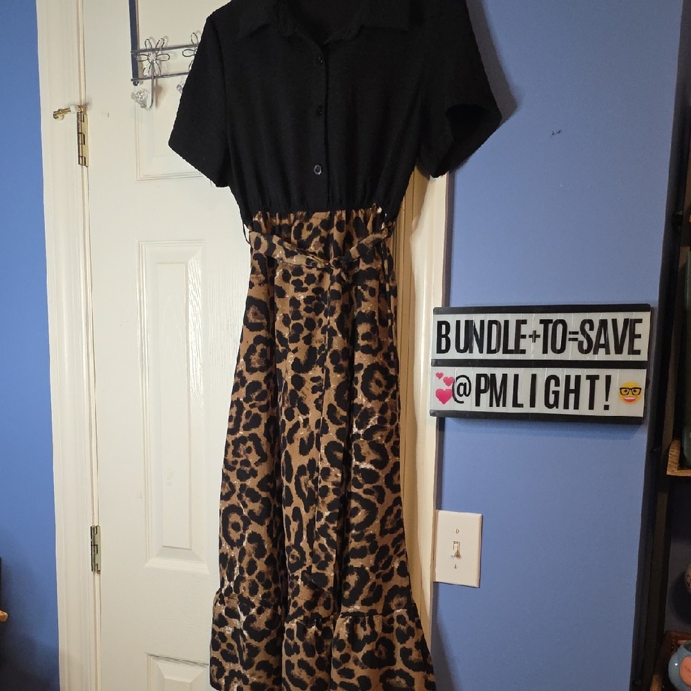 Shein Leopard Print Dress Large Black Brown White
